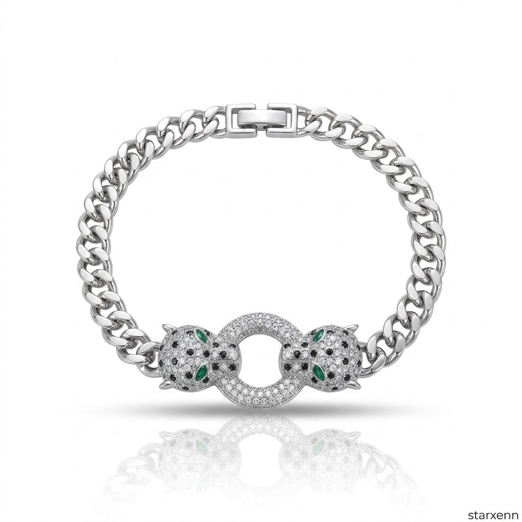 Çift başlı panter Stainless steel zirkon taş 316L Çelik