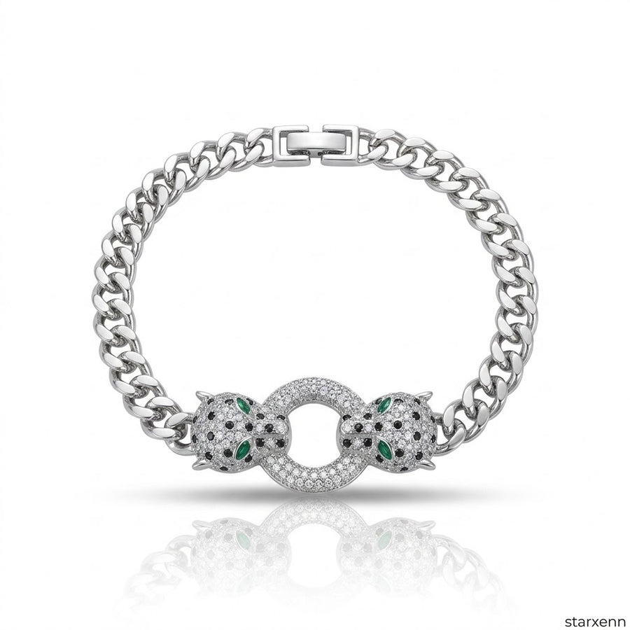 Çift başlı panter Stainless steel zirkon taş 316L Çelik