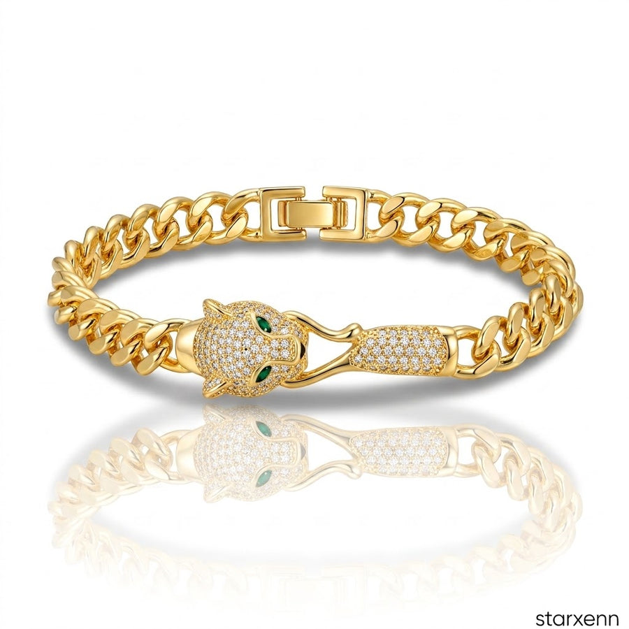 Tek başlı panter 18k altın kaplama zirkon taş 316L Çelik